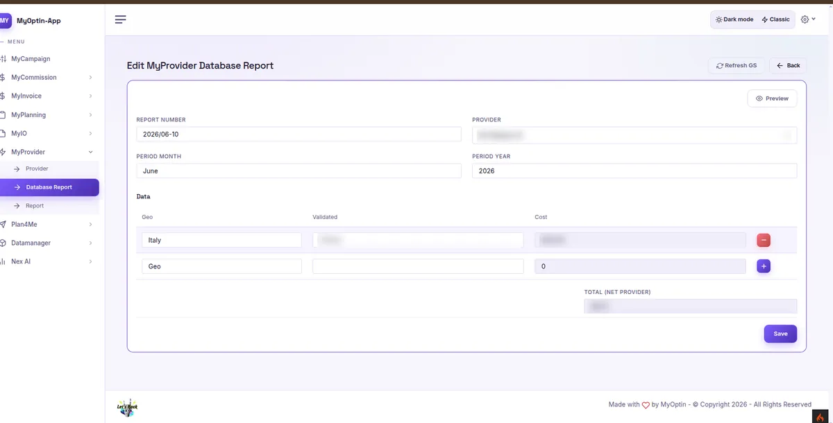 Provider database reports